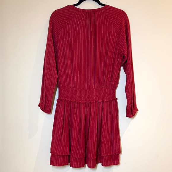 Rails Red Metallic Stripe Smocked Tiered Dress Small Festive Holiday Party - Picture 3 of 15